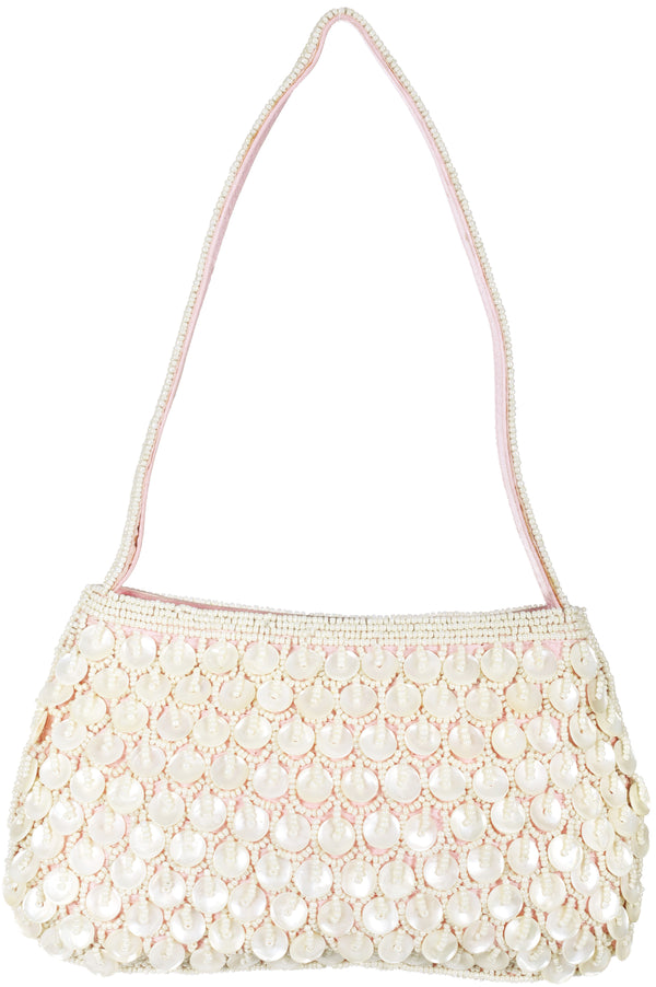 Exotic India Handbag with Dense Beadwork and Faux Pearls