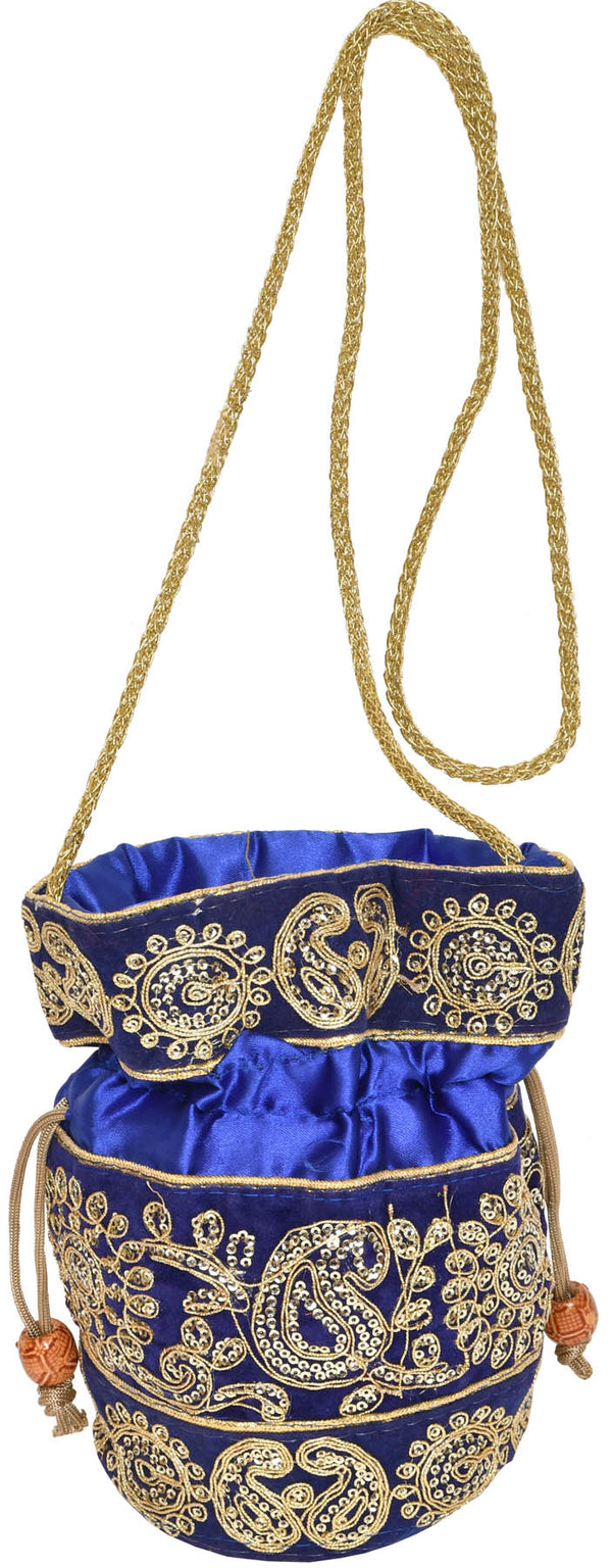 Exotic India Drawstring Potli Bag with golden embroidery and Sequins