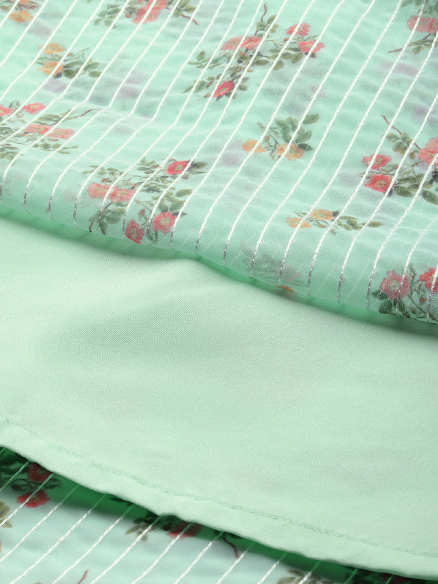 Bollywood Vogue Ready To Wear Mint Green Georgette Digital Printed Dress