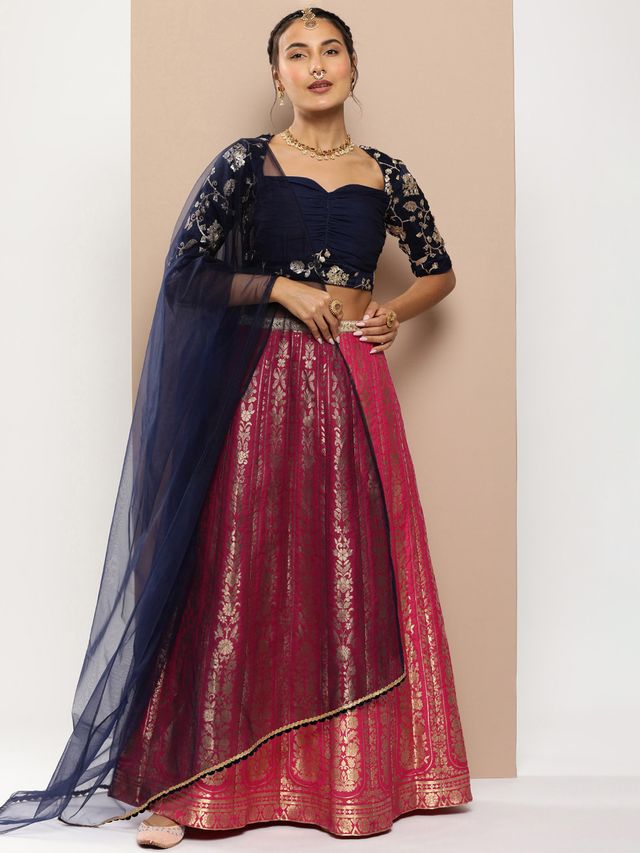 Bollywood Vogue Ready To Wear Pink Taffeta Jacquard Lehenga