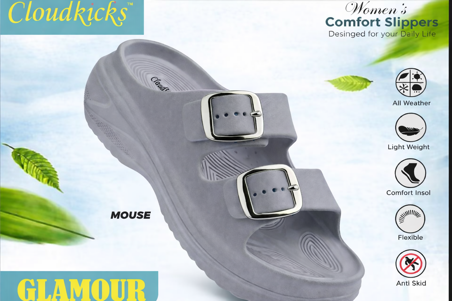Cloudkicks Womens Glamour Comfort Slippers Adjustable Buckle Anti Skid Footwear AGARWAL ENTEPRISES