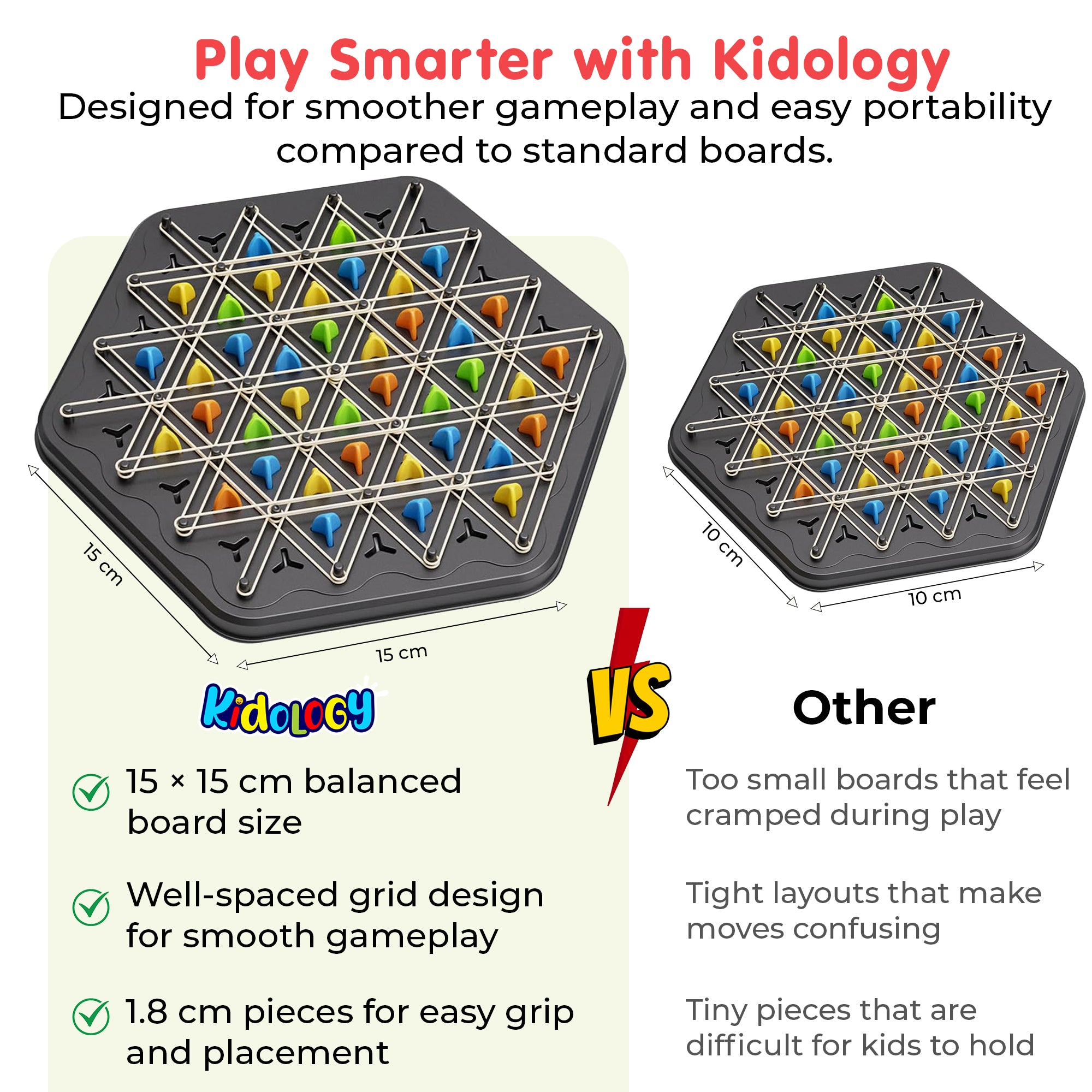 Kidology Chain Triangle Chess Game Triggle Rubber Band Game for Kids & Adults, Fun Family Board Game, Brain Teaser Puzzle, Interactive Chess Set for 2-4 Players, Multicolour