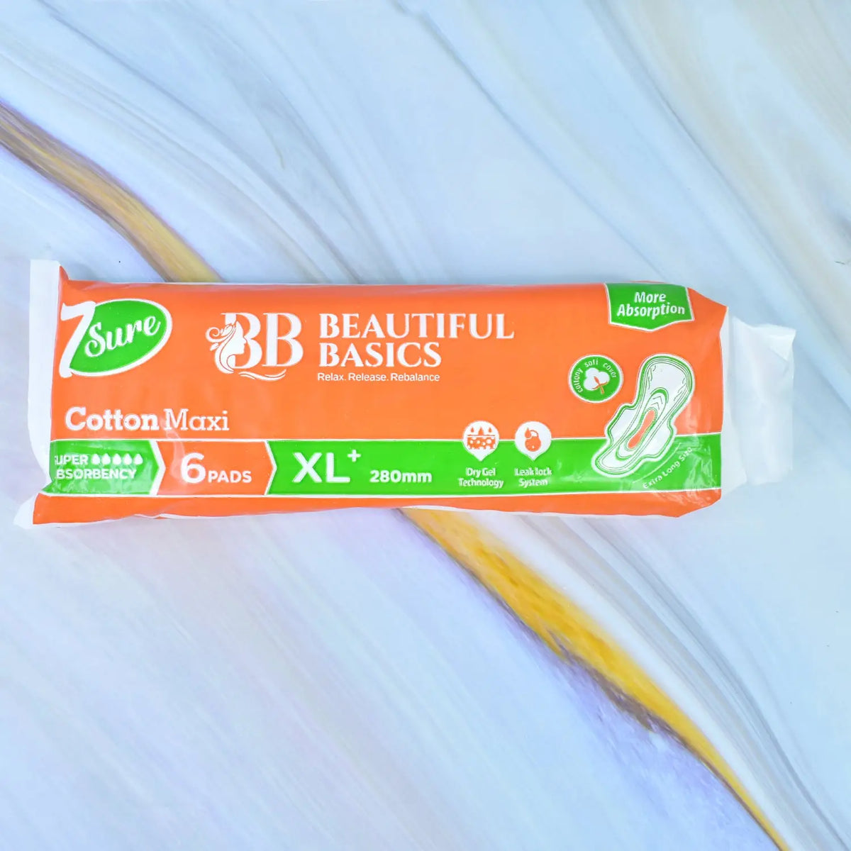 Beautiful Basics Orange Cotton Maxi Sanitary Pads Xl+ 280mm Pack Of 6 Pads HP DD