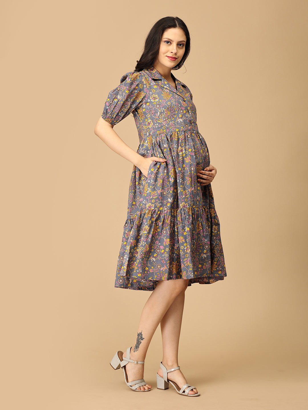 Slate Symphony Maternity and Nursing Dress - DRS - SK - SLTS - S