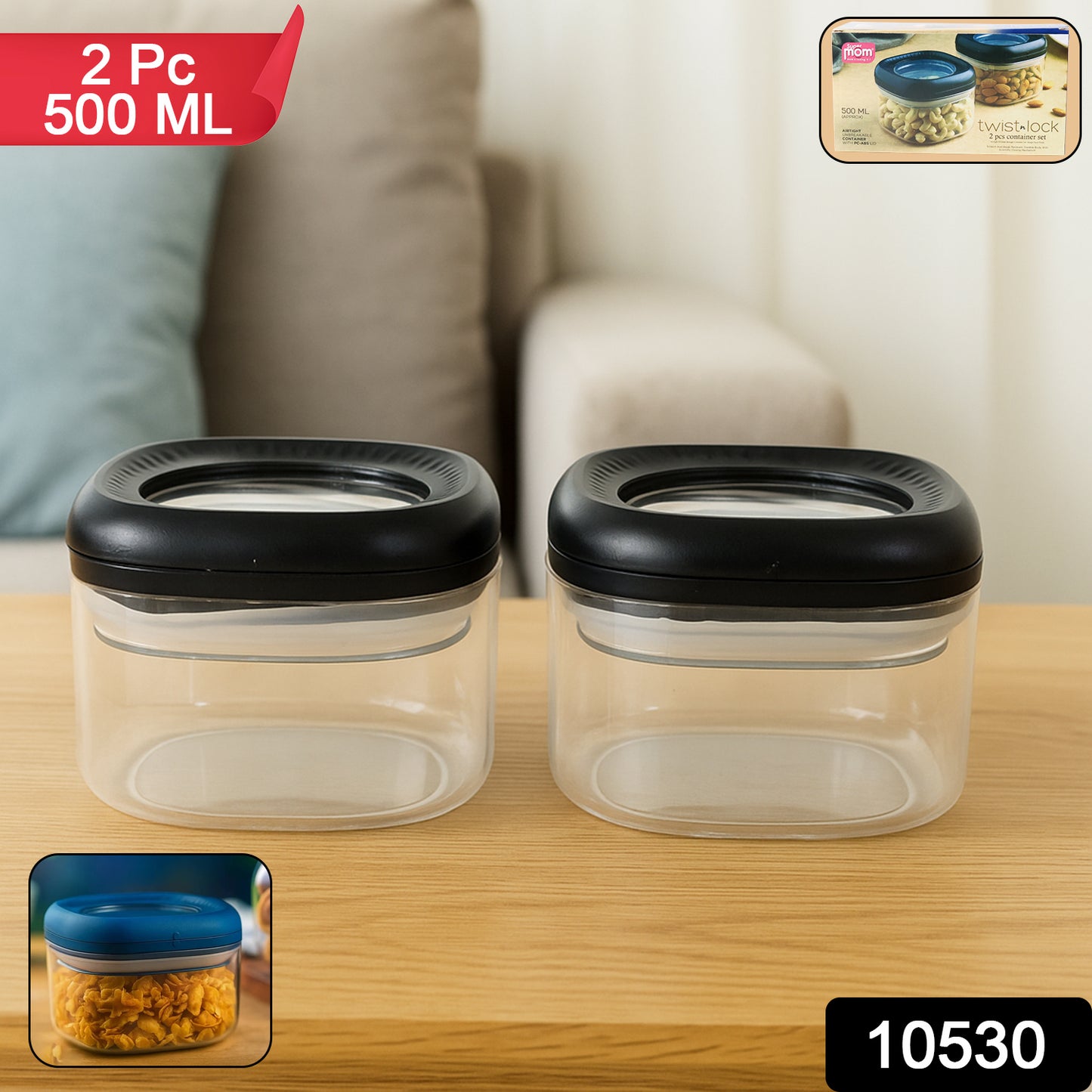 Supermom Plastic Twist Lock Storage Container Set (500ml 2 Pc )