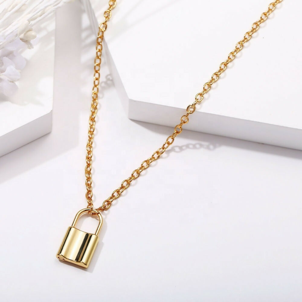 Elegant Padlock & Crescent Moon Necklace Set (2 Pieces)