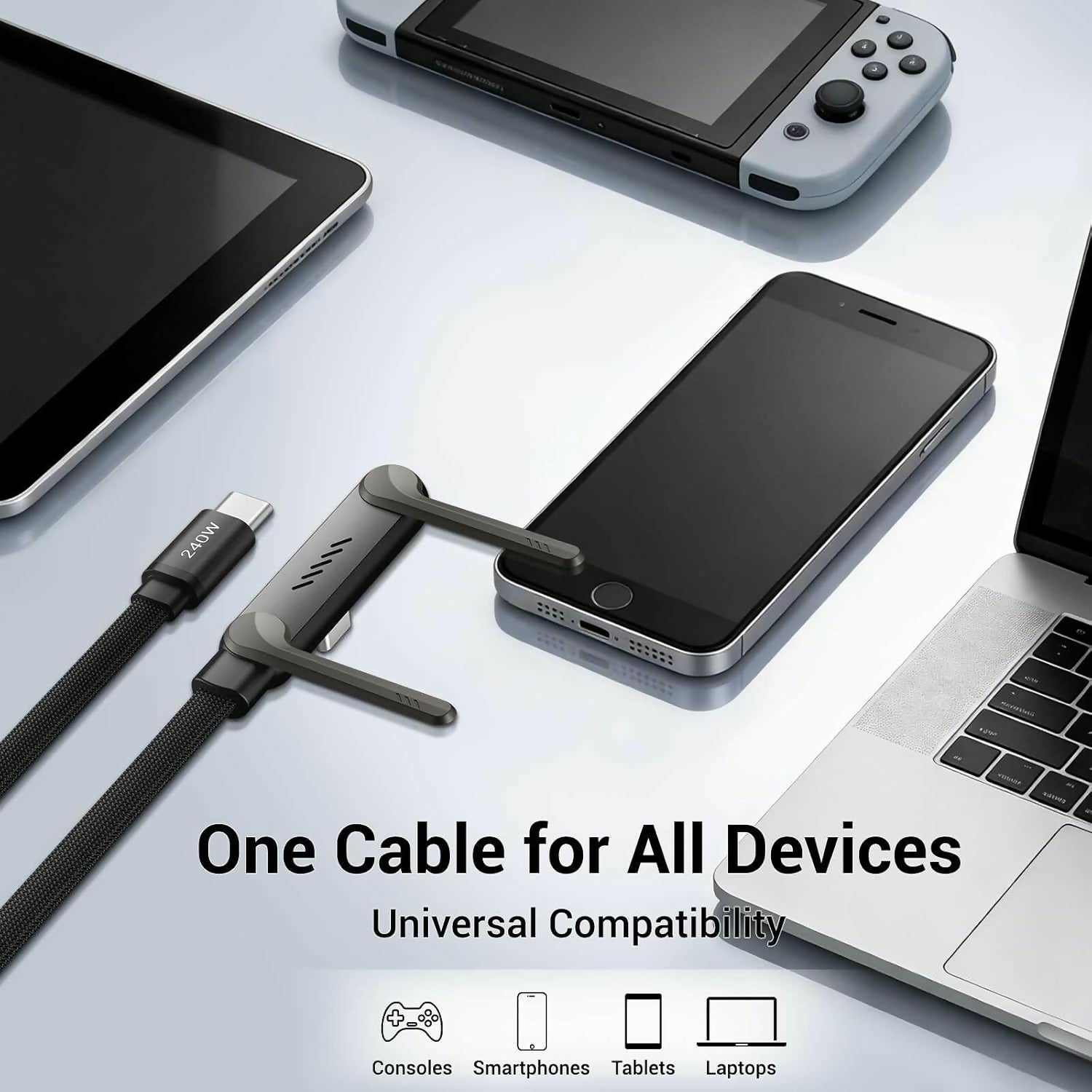 240W USB to USB-C Fast Charging Cable with 360° Adjustable Foldable Metal Stand | 4.9 FT Braided Cable | Fast Charging & Data Sync
