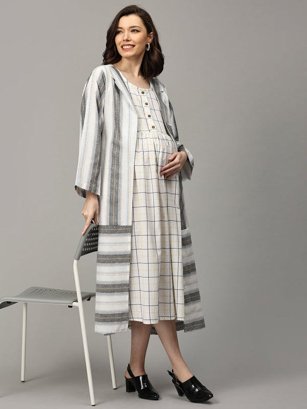 Stormy Sky Stripe Maternity and Nursing Shacket Dress - DRS-SK-STMSK-S