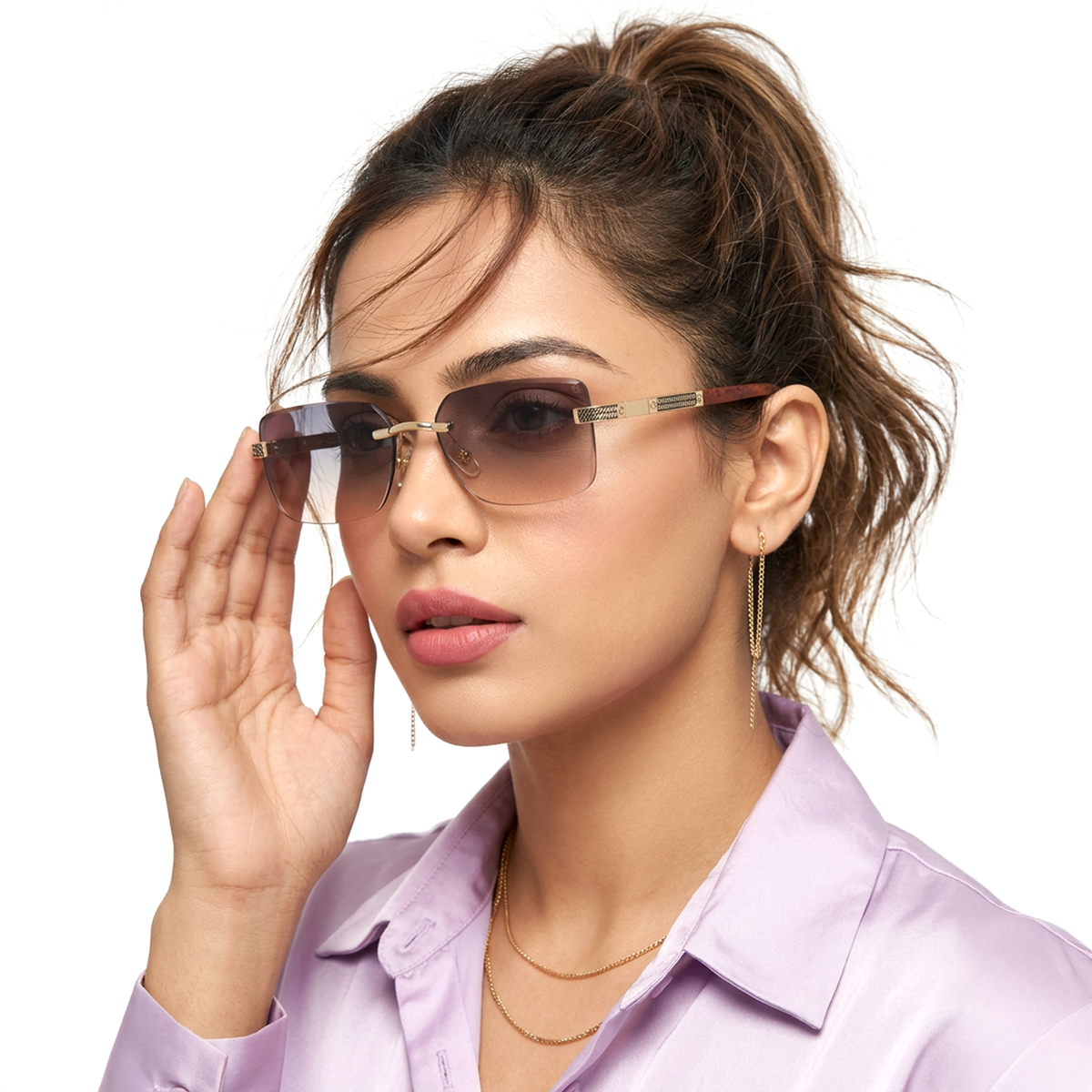 Essence Noble Golden Rimless Sunglasses for Men and Women - Style 2556 - worn by a male model (image 3)