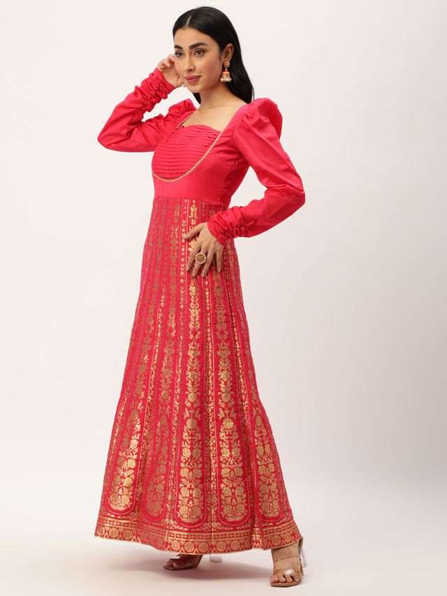 Bollywood Vogue Ready To Wear Pink Taffeta Jacquard Anarkali Set