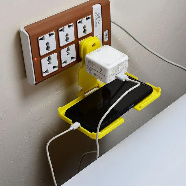 Multi-purpose Wall Holder Stand For Charging Mobile Just Fit In Socket And Hang (Yellow)