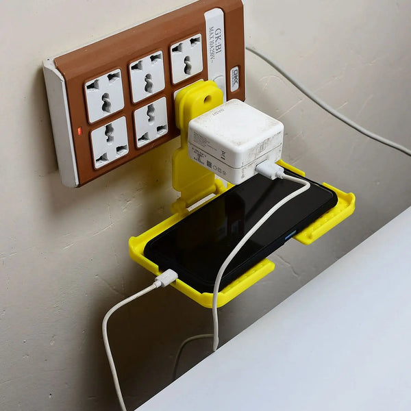 Multi-purpose Wall Holder Stand For Charging Mobile Just Fit In Socket And Hang (Yellow) HP DD