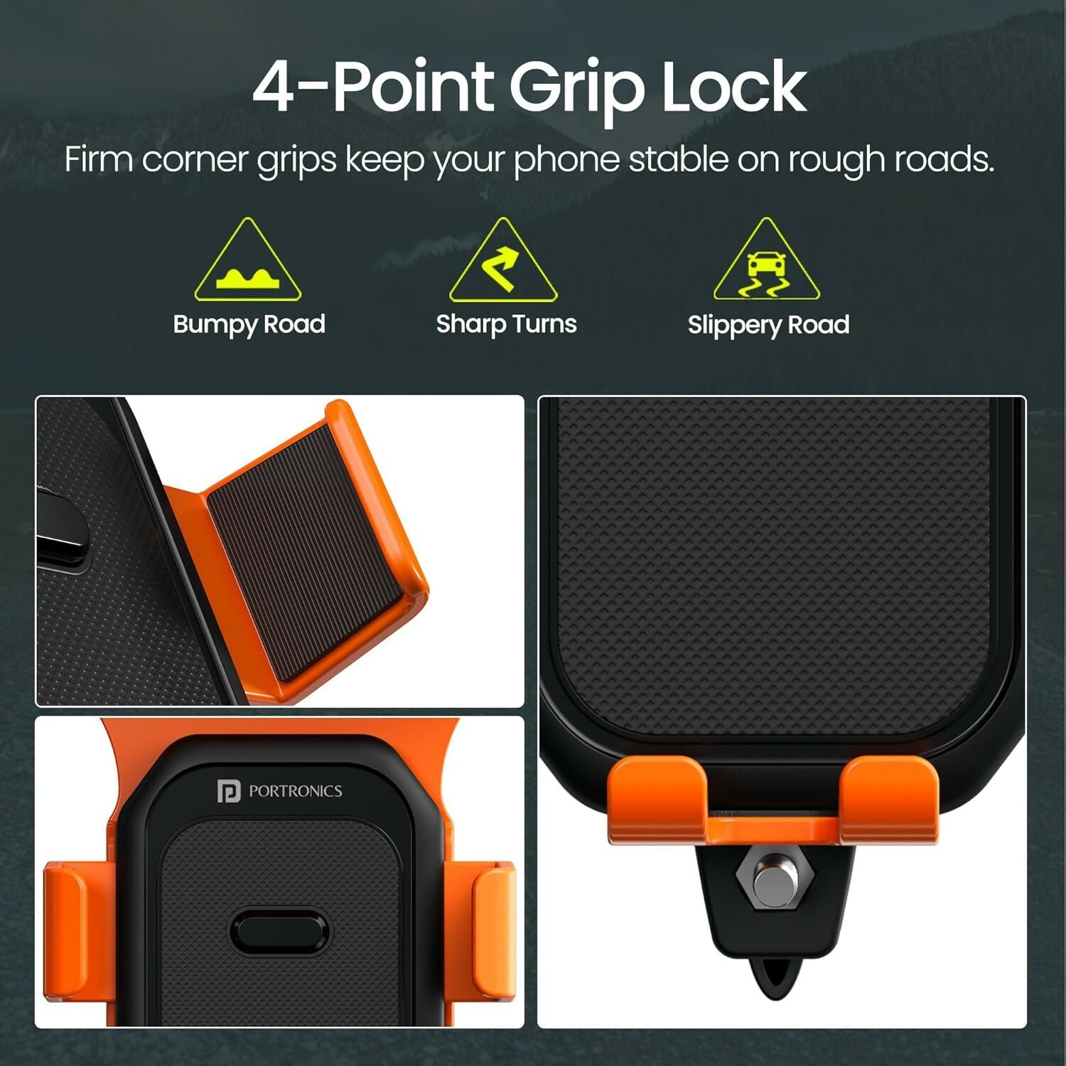 Portronics Mobike 4 Plus Handlebar Mobile Holder with Sunshade & Rain Protection, 360° Rotation, One-Press Release, 4-Point Grip Lock, Fits 5.4–6.7 Inch Smartphones for Bike Maps & Navigation Halfpe Deals