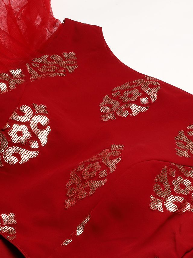 Bollywood Vogue Ready To Wear Maroon Georgette Embroidered Boat Neck Gown