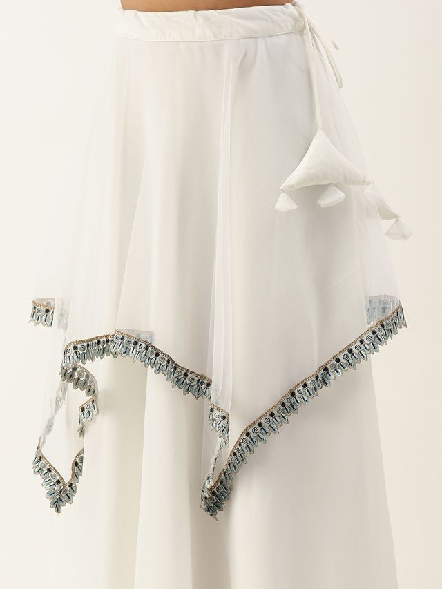 Bollywood Vogue Ready To Wear Off White N Multicoloured Lehenga Set