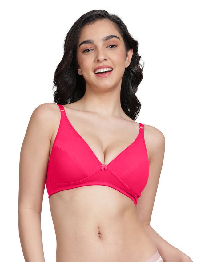 Susie Half Coverage Fuschia Pink Non Padded Wirefreee Adjustable, Non Detachable Everyday Plunge Bra