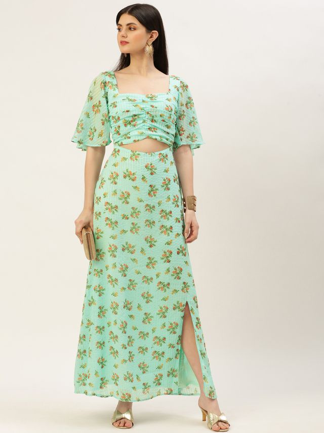 Bollywood Vogue Ready To Wear Mint Green Georgette Digital Printed Dress