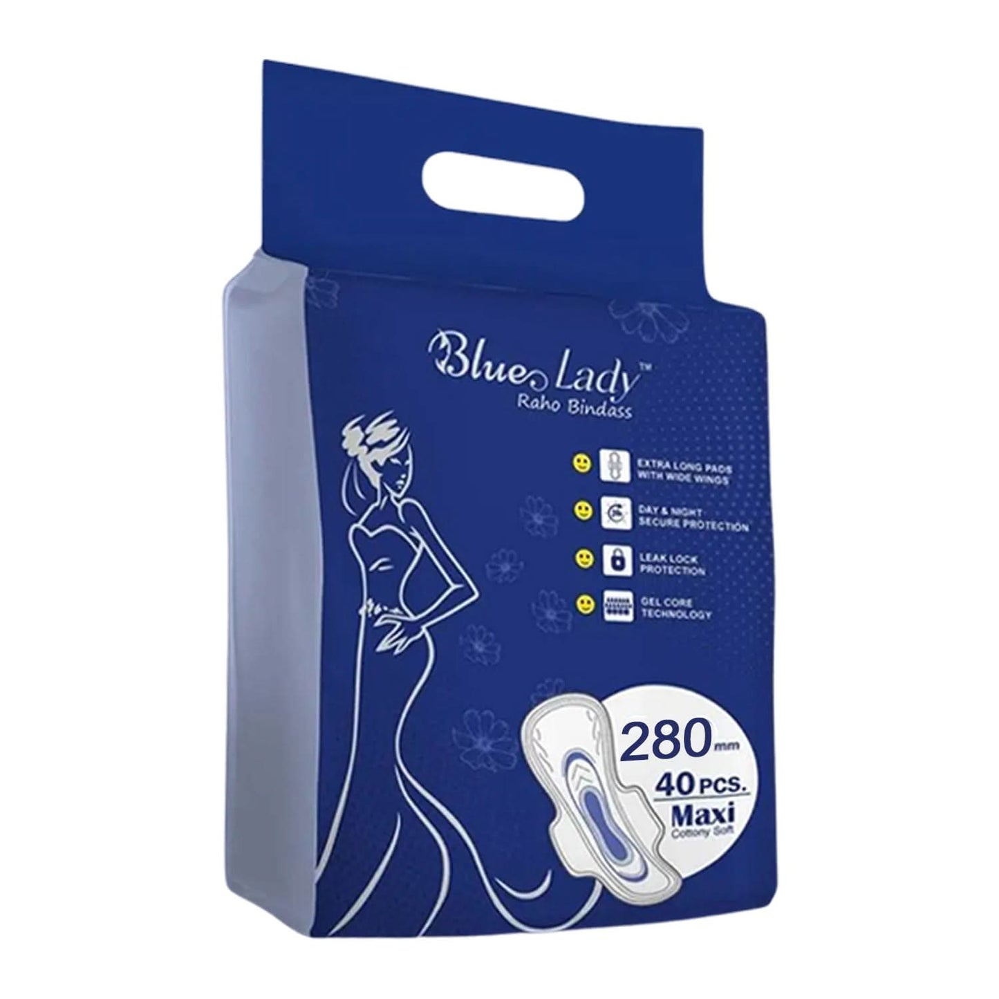 Blue Lady Extra Long Sanitary Pads with Wings – 280mm, 40-Pack