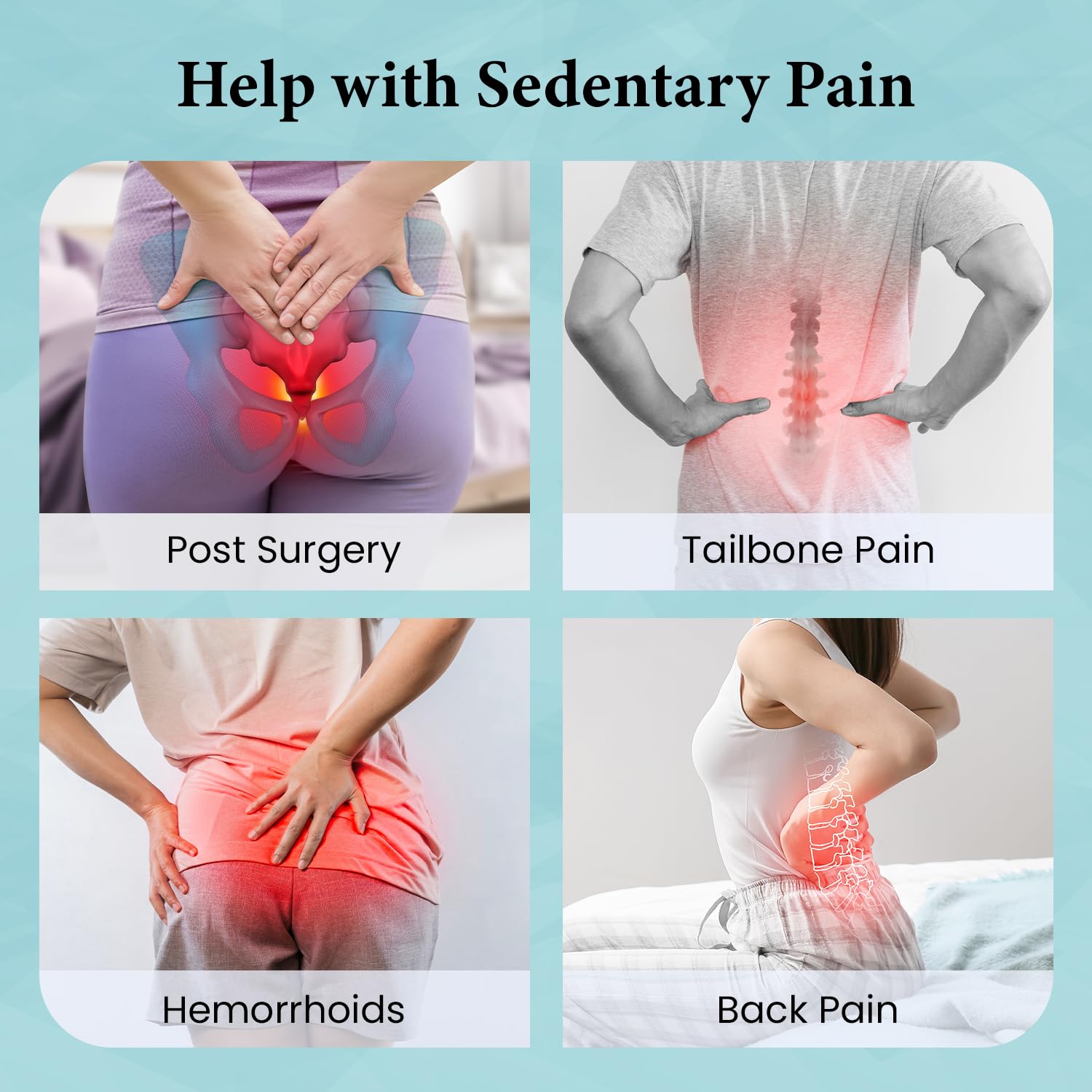 Sleepsia Donut Pillow for Tailbone Pain | Coccyx Seat Cushion for Chair- Car Seat Cushion (Black,Grey Gel Memory Foam)