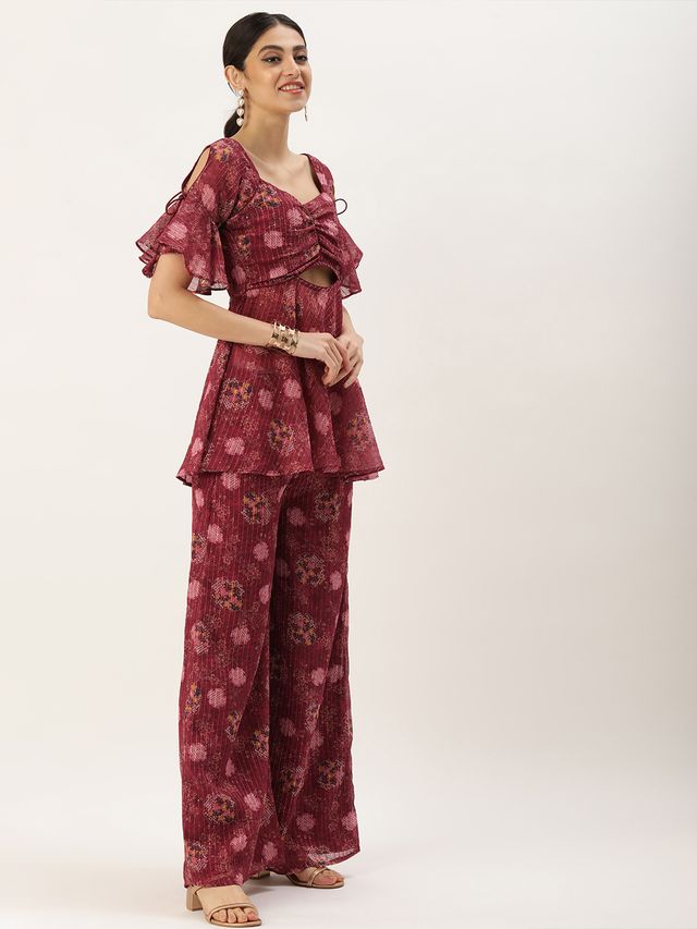 Bollywood Vogue Ready To Wear Wine Georgette Digital Printed Palazzo Suit