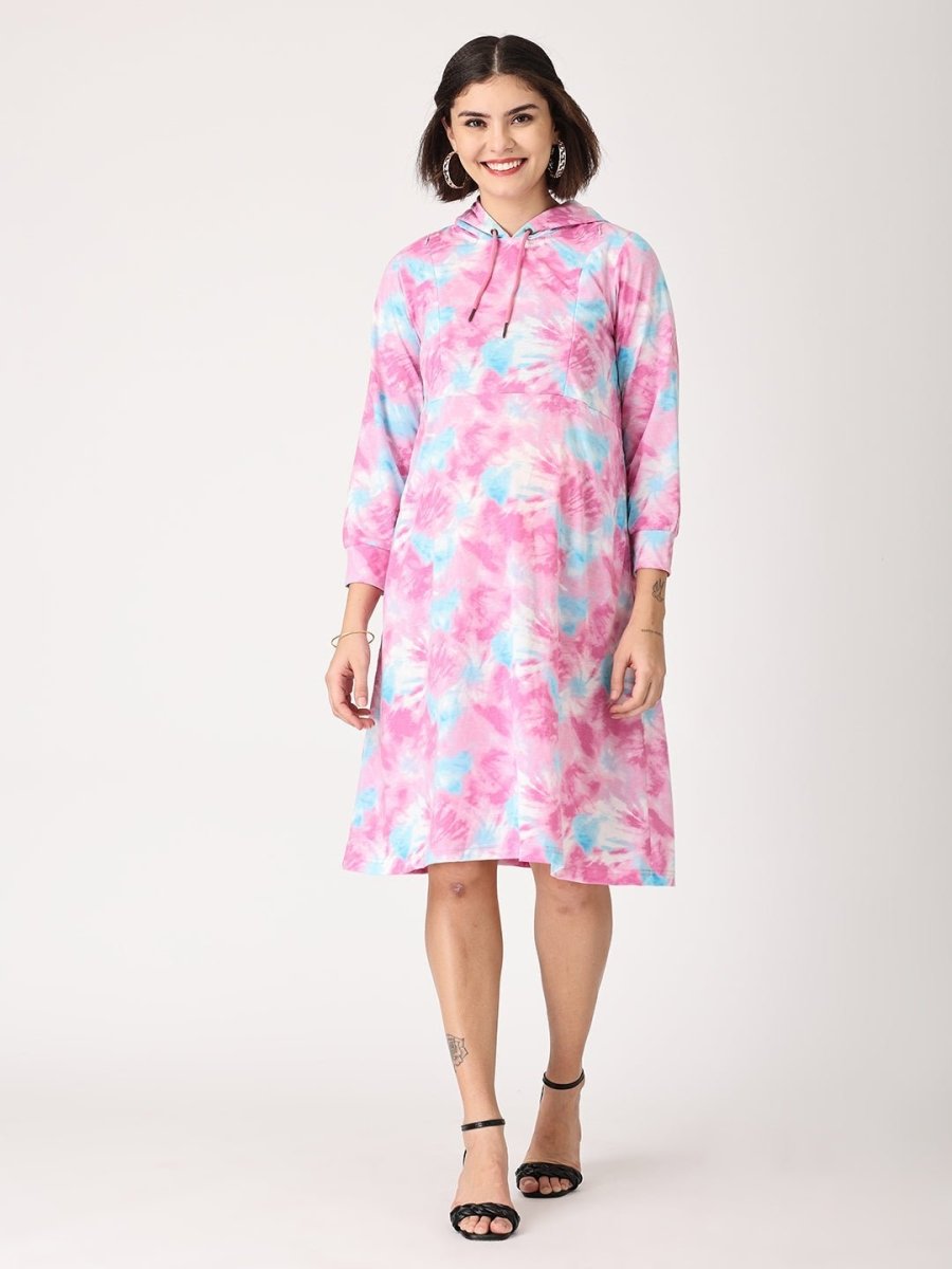 Tie & Dye Maternity Hoodie Dress with Nursing - DRS-TEDYE-S