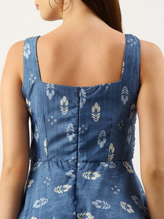 Bollywood Vogue Ready To Wear Blue Digital Printed Jacket Style Jumpsuit