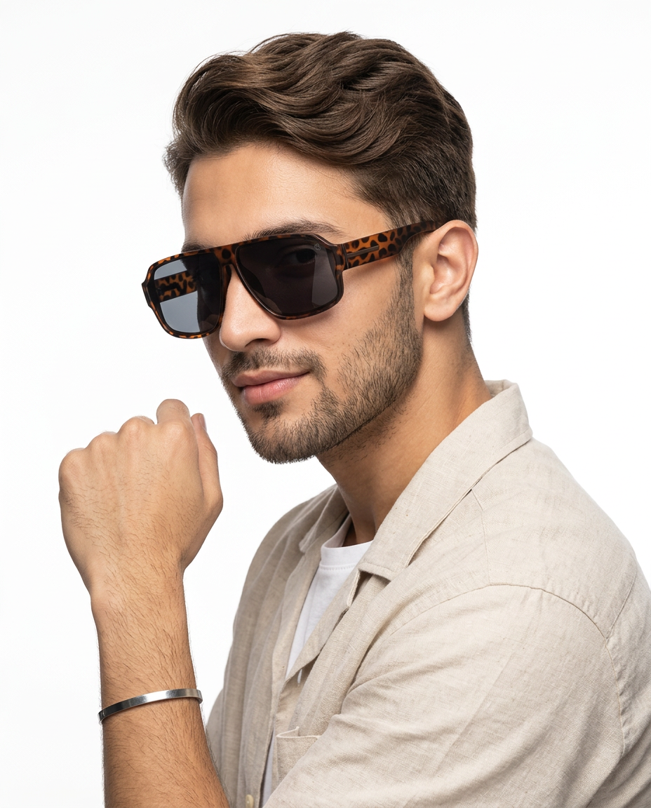 Eyejack Demi Brown Wayfarer Sunglasses for Men and Women - Style 1207 - worn by a male model (image 3)
