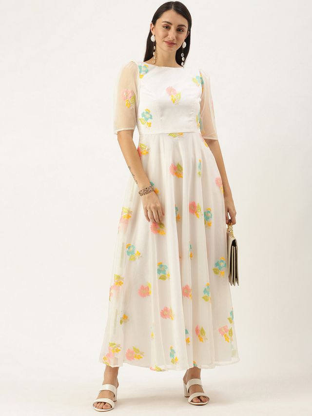 Bollywood Vogue Ready To Wear Off White Organza Ankle Length Dress
