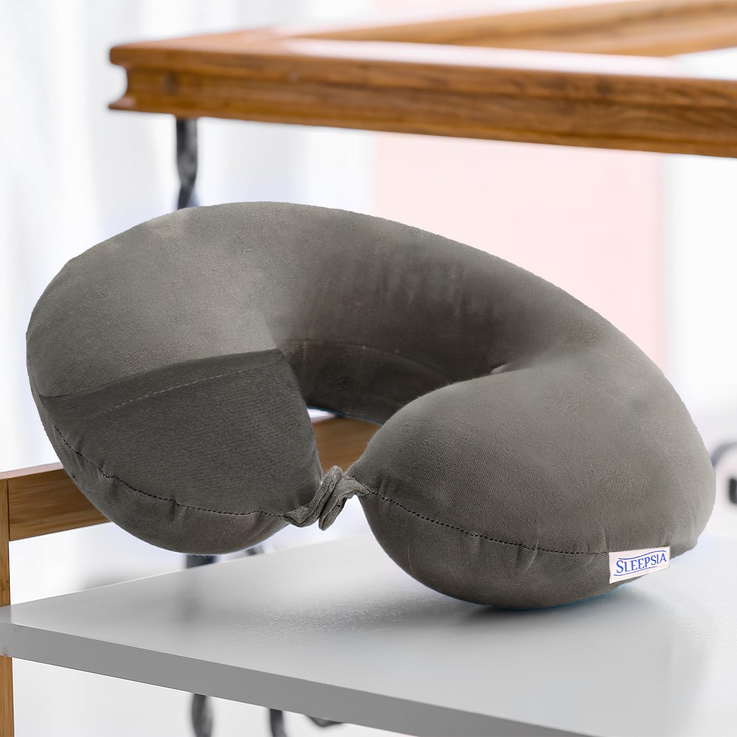 Sleepsia Velvet Microfiber Neck Travel Pillow (Grey, Pack of 1)