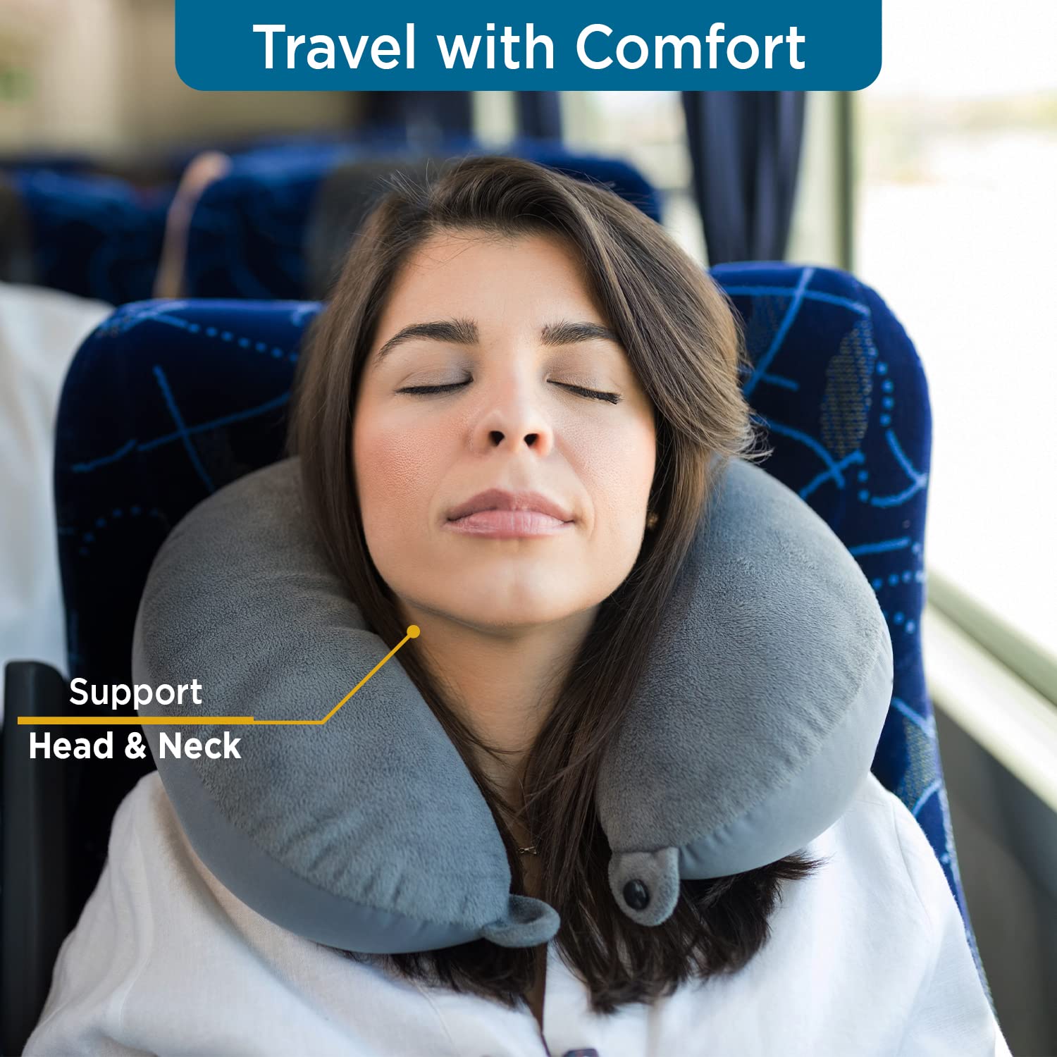 Sleepsia Velvet Memory Foam Neck Travel Pillow (Grey, Pack of 1)