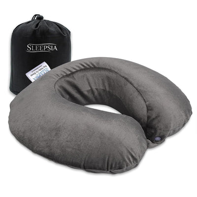 Sleepsia Velvet Memory Foam Neck Travel Pillow (Grey, Pack of 1)