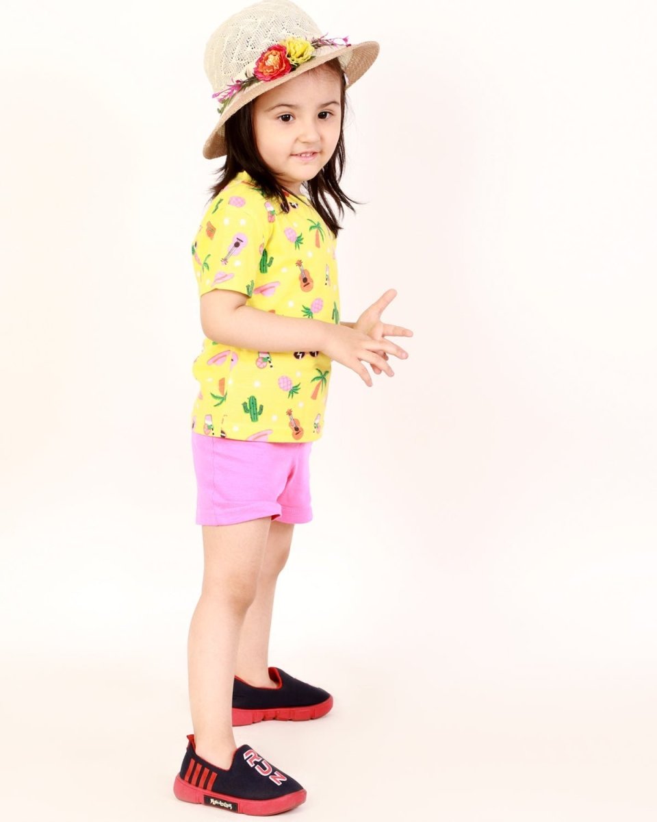 Tropical Print T-shirt with Shorts Girls Casual Set - KCW-TRPBS-6-12