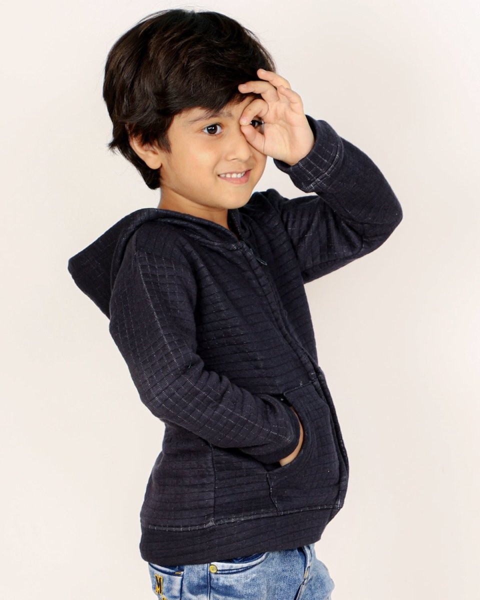 True Navy Quilted Kids Unisex Zipper Jacket - ZPJK-BLQLT-1-2