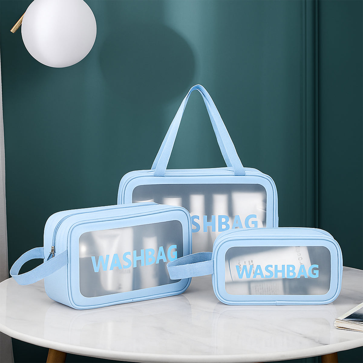 3-Piece Waterproof Transparent Travel Toiletry Bag Set ofMultipurpose Zippered Washbag Organizer Kit with Handle of Portable Makeup Pouch