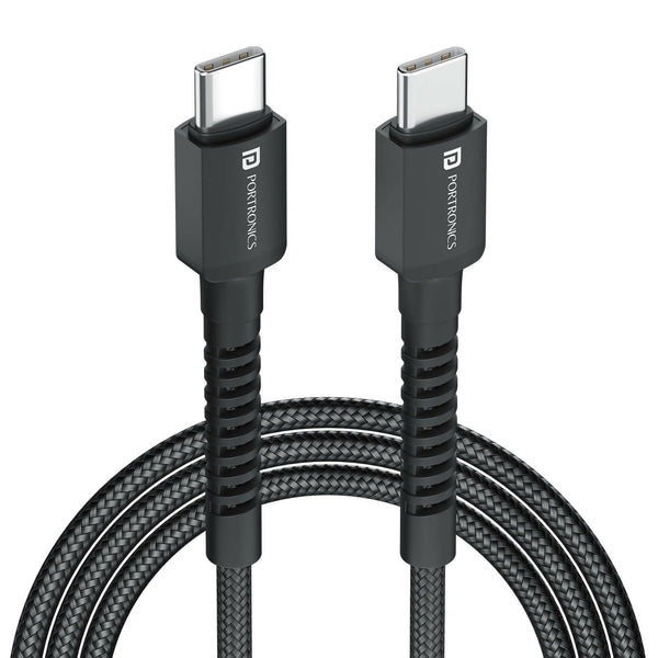 Portronics Konnect X 60W Unbreakable Nylon Braided Cable, 2M Fast Charging Cable For iPhone 15 Series, iPad, Samsung Galaxy (Black) Halfpe Deals