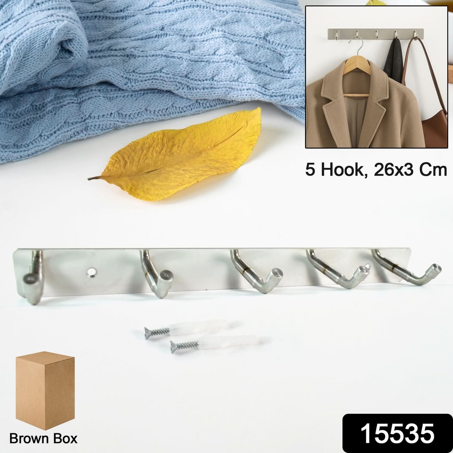 Stainless Steel Wall Mounted Coat 5 Hook Rack (26x3 1 Pc)