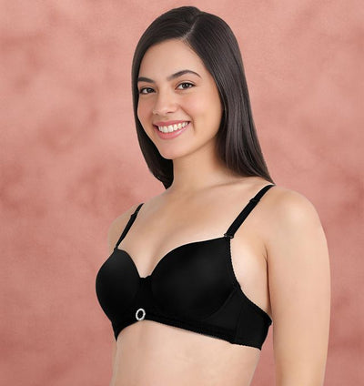 Susie 3/4th coverage Black Beauty Bottom Lace Trim With CharmPadded Adjustable Detachable Multiway Wired Bra