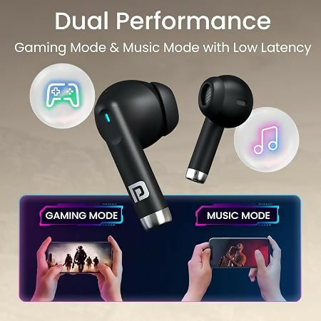 Portronics Twins S18 Pro in Ear TWS Earbuds with 30H Playtime, in Built HD Mic, Game/Music Mode, 13mm Dynamic Driver, Low Latency, Touch Control, Type C Fast Charging, Light Weight, Comfy Fit(Black)