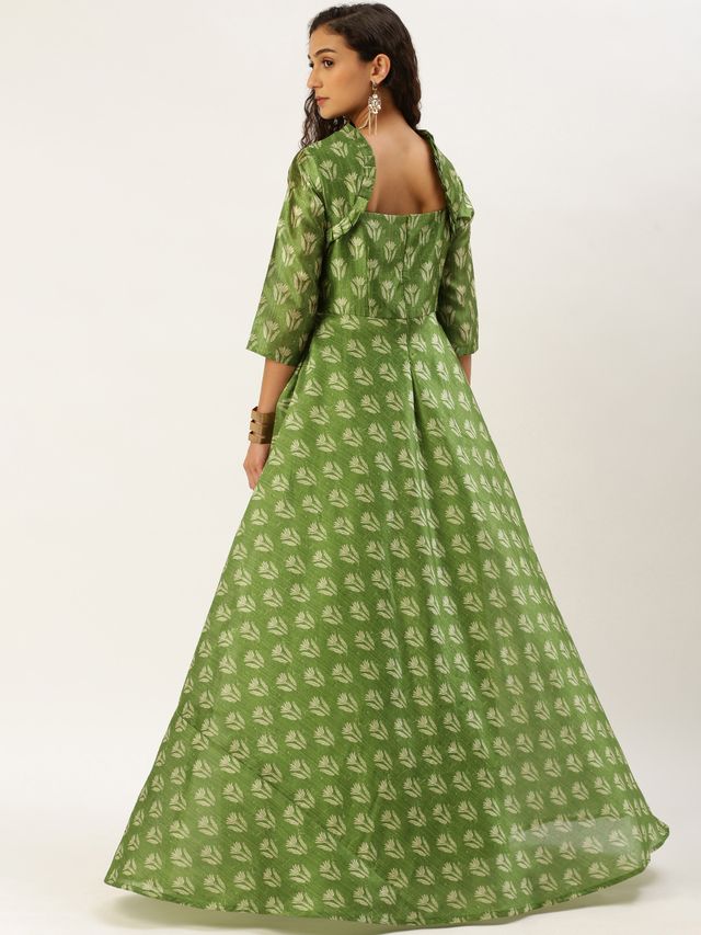 Bollywood Vogue Ready To Wear Green Digital Printed Maxi Dress