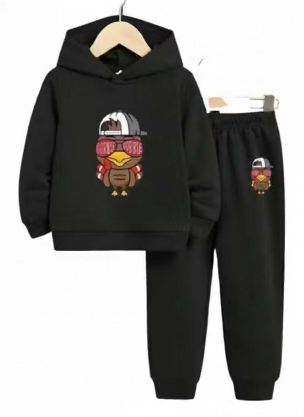 Kids Gobble Gobble Turkey Printed Cotton Blend Hoodie & Jogger Set Luck Fashion