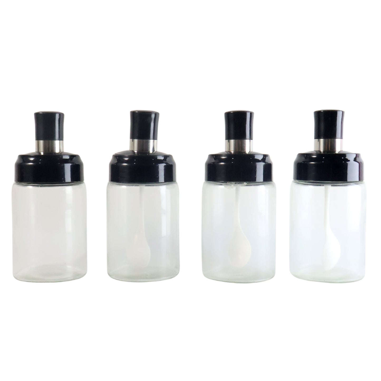Transparent Spice Jar Set With Spoon Airtight Lid (4 Pc)