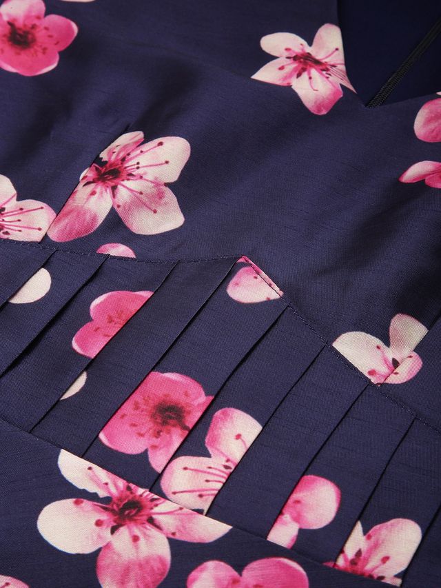 Bollywood Vogue Ready To Wear Blue Printed Art Silk Fit And Flare Dress