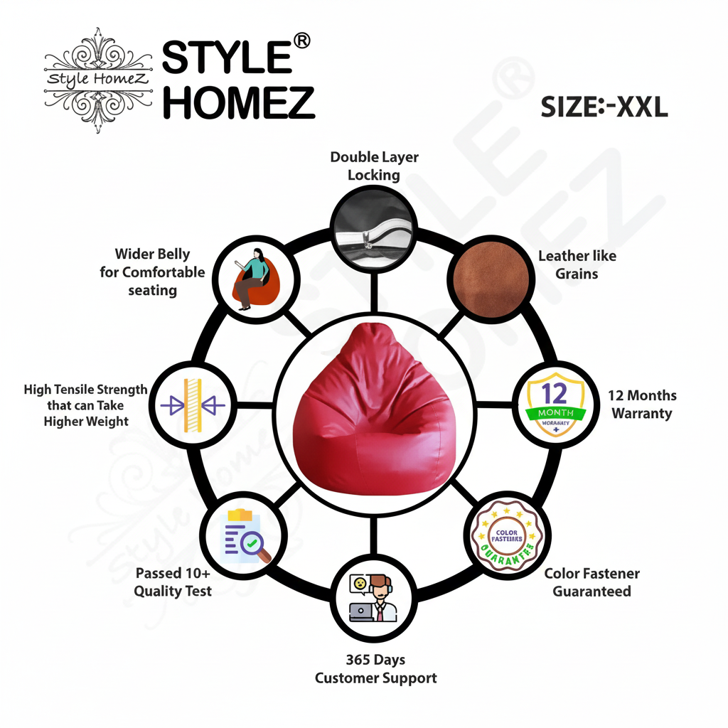 Style Homez Bean Bag Cover XXL (Red) - Pack of 1 SUPER