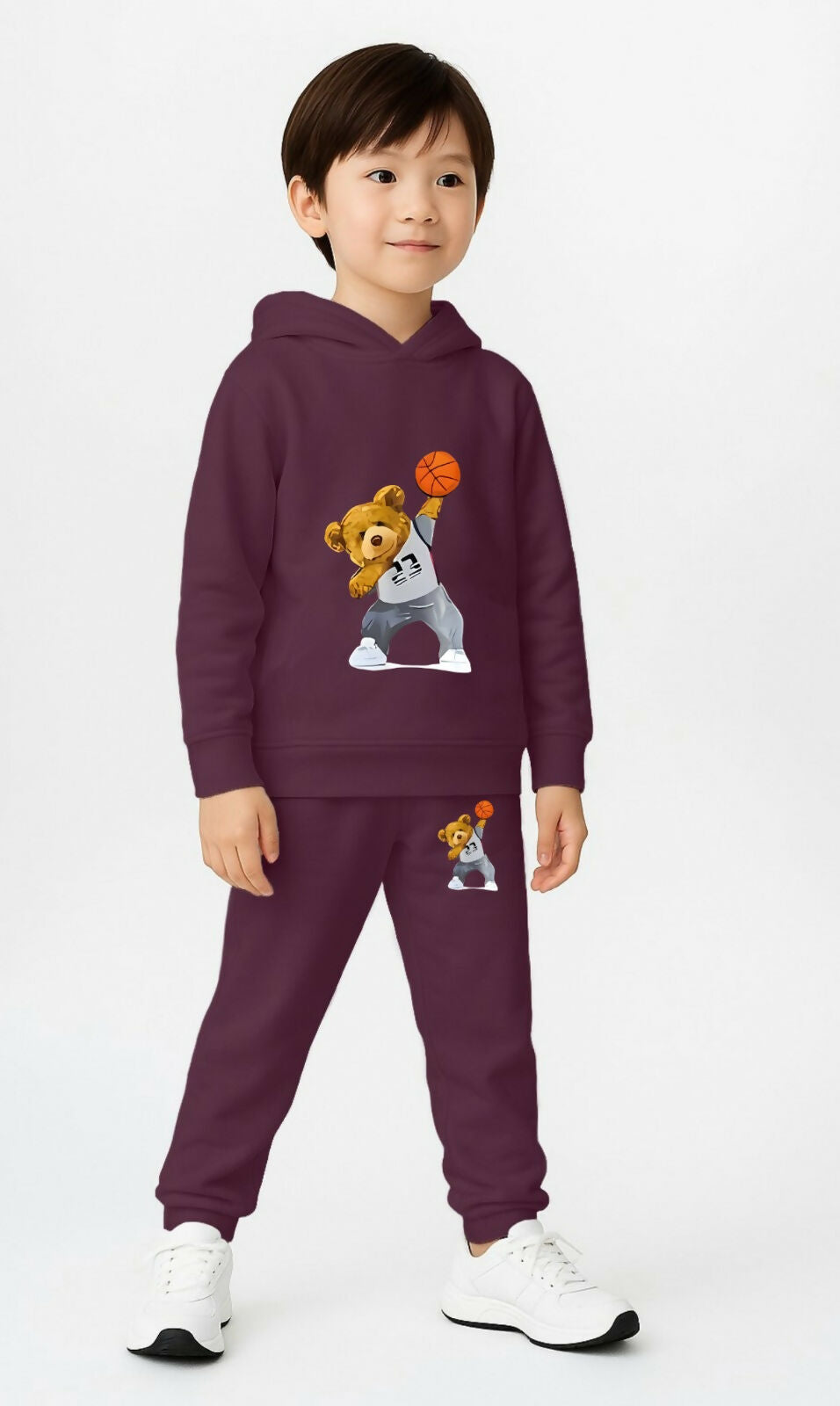 Stylish Kids Cotton Blend Hooded Sweatshirt & Pajama Set – Purple Printed Casual Wear Luck Fashion