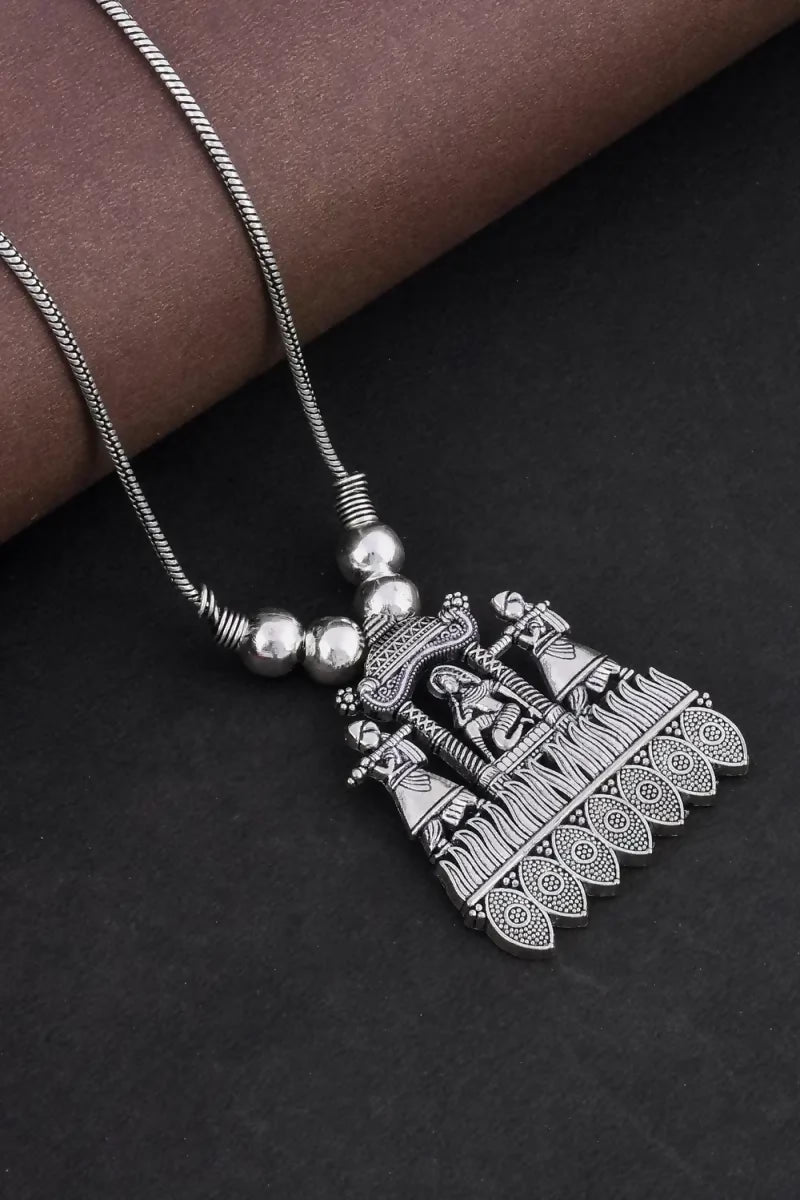 Traditional Temple Pendant (Palki) Necklace for Girls & Women - Silver,22 Inch SUPER