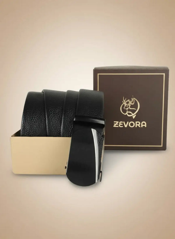 ZEVORA Men's Casual Leather Auto Lock Buckle Belt AVENUE OVERSEAS
