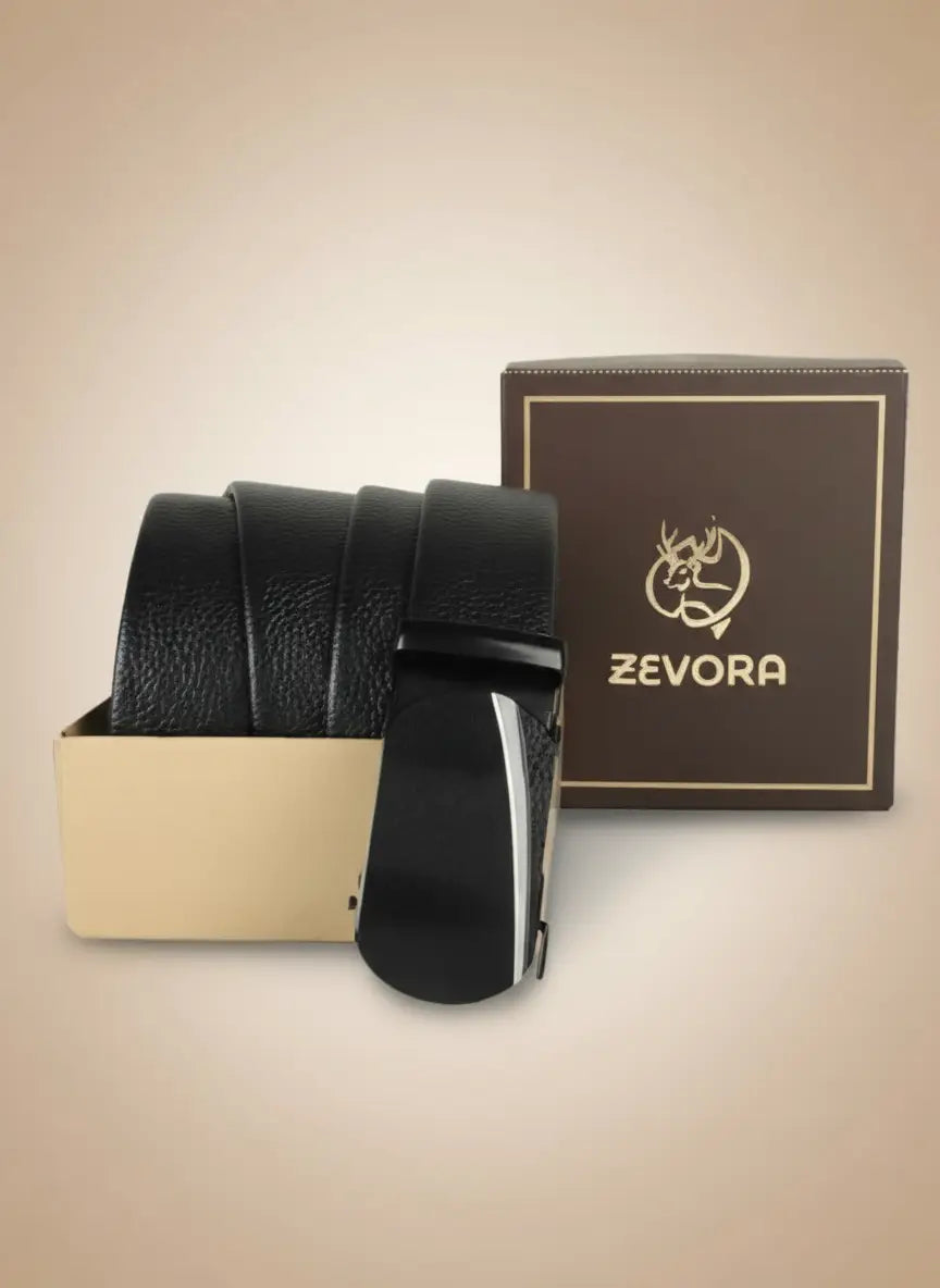 ZEVORA Men's Casual Leather Auto Lock Buckle Belt AVENUE OVERSEAS