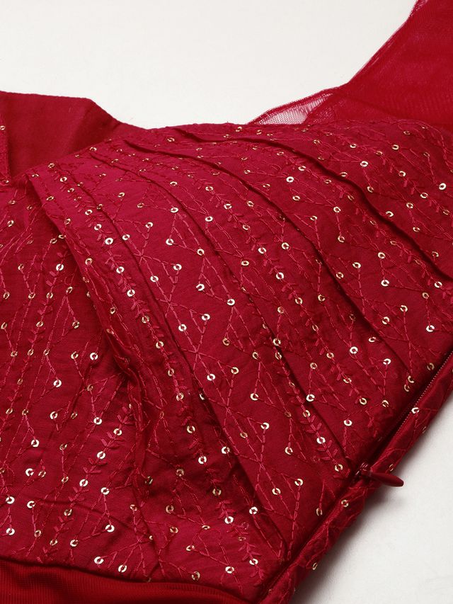Bollywood Vogue Ready To Wear Dark Red Georgette Sequins Embroidered Gown