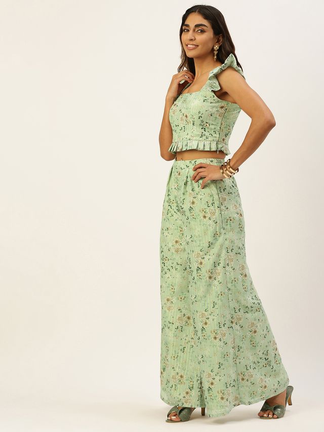 Bollywood Vogue Ready To Wear Green Muslin Digital Printed Co Ords Set