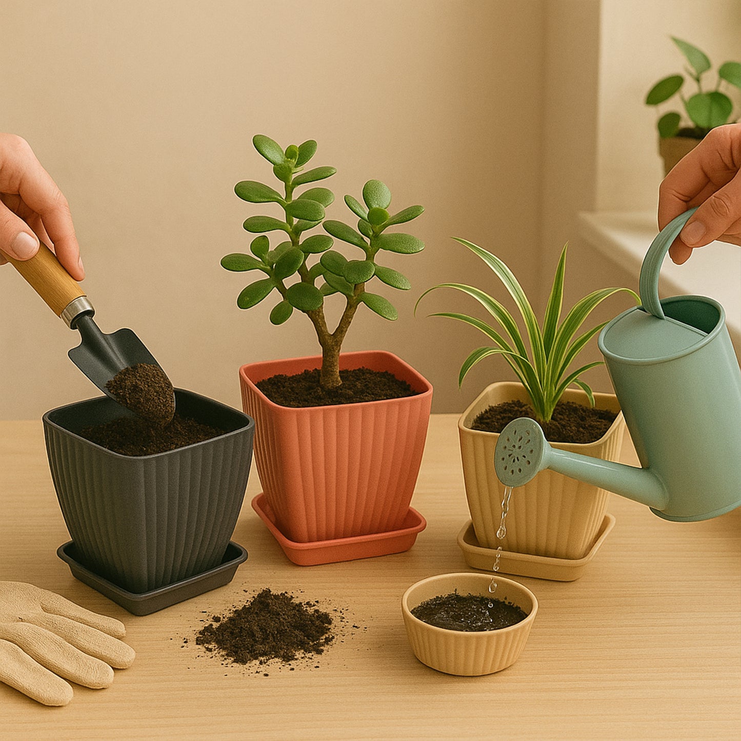 Trendy Square Plastic Flower Pots (Set Of 5)